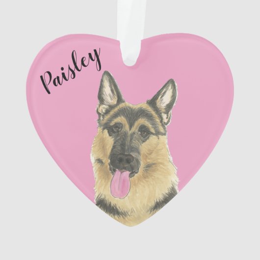 Gepersonaliseerde Roze Hart Duitse Herder Ornament (achterkant)