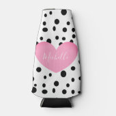 Gepersonaliseerde Roze Hart en Stippen Bottle Cool Flesjeskoeler (Voorkant)