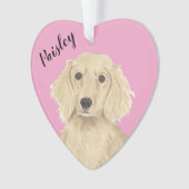 Gepersonaliseerde Roze Hart Engels Cream Dachshund Ornament (voorkant)