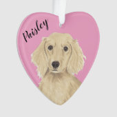 Gepersonaliseerde Roze Hart Engels Cream Dachshund Ornament (voorkant)
