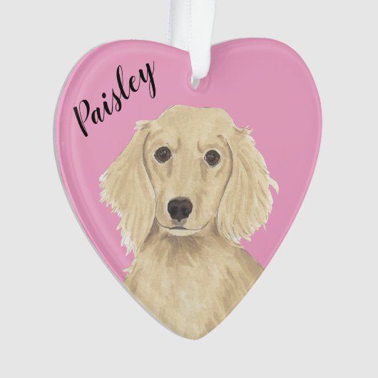 Gepersonaliseerde Roze Hart Engels Cream Dachshund Ornament (voorkant)