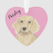 Gepersonaliseerde Roze Hart Engels Cream Dachshund Ornament (achterkant)