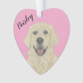 Gepersonaliseerde roze hart Engels Golden Retrieve Ornament (voorkant)