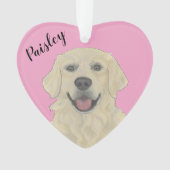 Gepersonaliseerde roze hart Engels Golden Retrieve Ornament (voorkant)