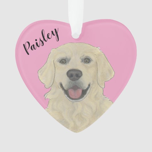 Gepersonaliseerde roze hart Engels Golden Retrieve Ornament (voorkant)