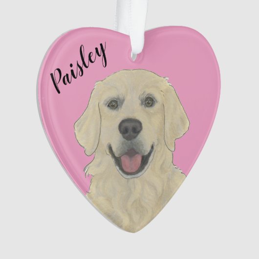 Gepersonaliseerde roze hart Engels Golden Retrieve Ornament (voorkant)