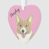 Gepersonaliseerde roze hart Fawn en witte Corgi Ornament (voorkant)