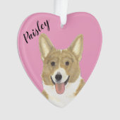 Gepersonaliseerde roze hart Fawn en witte Corgi Ornament (voorkant)