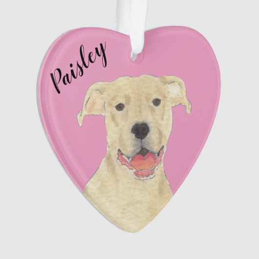 Gepersonaliseerde roze hart Fawn Tan Pitbull Staff Ornament (voorkant)