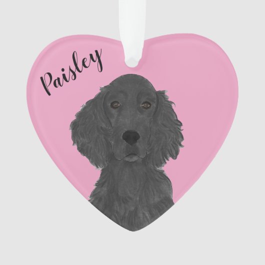 Gepersonaliseerde Roze Hart Flat Coated Retriever Ornament (voorkant)