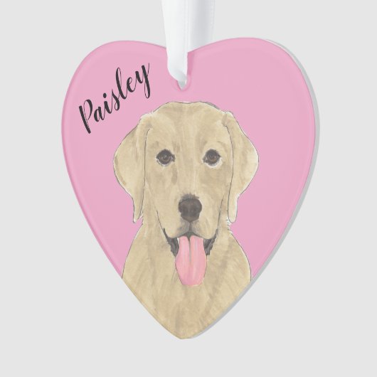 Gepersonaliseerde Roze Hart Gele Labrador Ornament (voorkant)