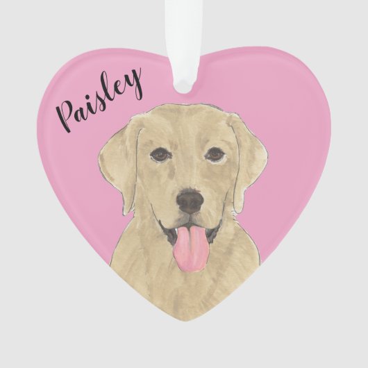 Gepersonaliseerde Roze Hart Gele Labrador Ornament (voorkant)