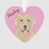 Gepersonaliseerde Roze Hart Gele Labrador Ornament (achterkant)