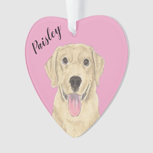 Gepersonaliseerde Roze Hart Gele Labrador Ornament (voorkant)