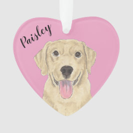 Gepersonaliseerde Roze Hart Gele Labrador Ornament