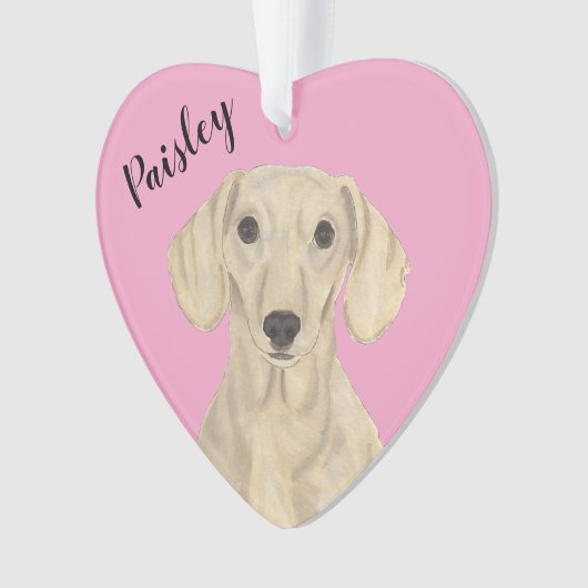 Gepersonaliseerde Roze Hart Glad Cream Dachshund Ornament (voorkant)