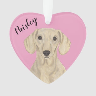 Gepersonaliseerde Roze Hart Glad Cream Dachshund Ornament