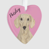 Gepersonaliseerde Roze Hart Glad Cream Dachshund Ornament (voorkant)