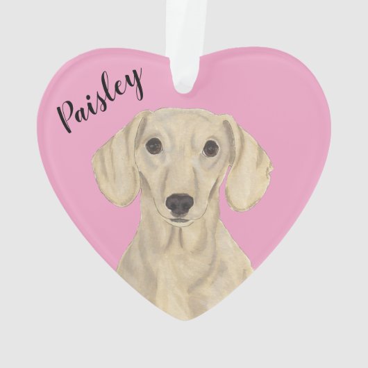 Gepersonaliseerde Roze Hart Glad Cream Dachshund Ornament (achterkant)