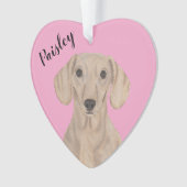Gepersonaliseerde Roze Hart Glad Rood Dachshund Ornament (voorkant)