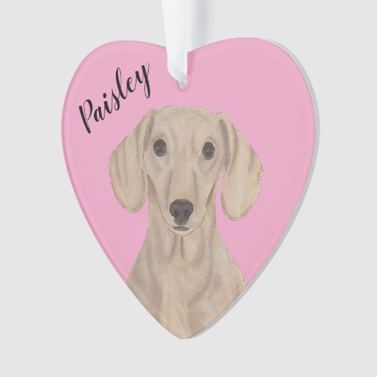 Gepersonaliseerde Roze Hart Glad Rood Dachshund Ornament (voorkant)