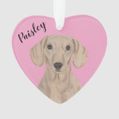 Gepersonaliseerde Roze Hart Glad Rood Dachshund Ornament (voorkant)