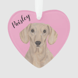 Gepersonaliseerde Roze Hart Glad Rood Dachshund Ornament
