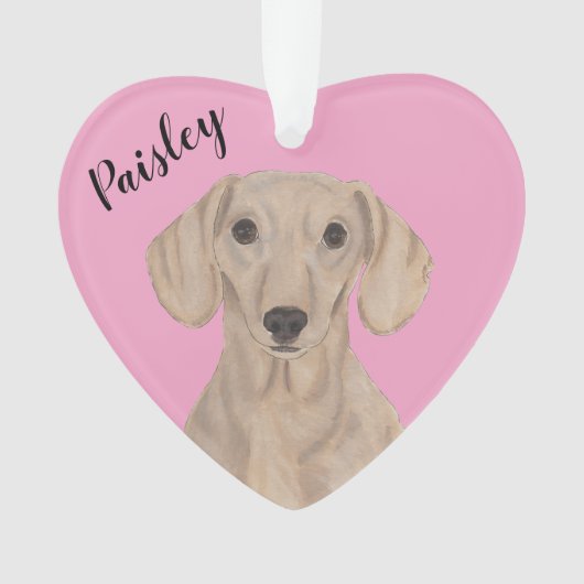 Gepersonaliseerde Roze Hart Glad Rood Dachshund Ornament (voorkant)