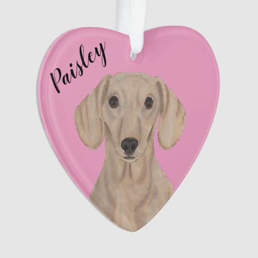 Gepersonaliseerde Roze Hart Glad Rood Dachshund Ornament (voorkant)