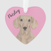 Gepersonaliseerde Roze Hart Glad Rood Dachshund Ornament (achterkant)