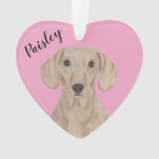 Gepersonaliseerde Roze Hart Glad Rood Dachshund Ornament (achterkant)