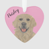 Gepersonaliseerde roze hart gouden retriever ornament (voorkant)