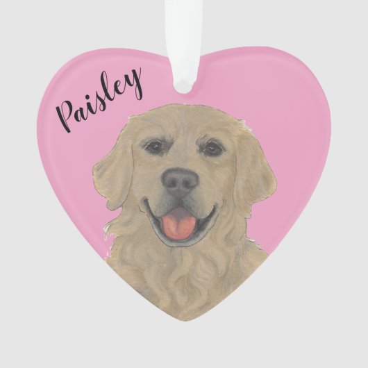 Gepersonaliseerde roze hart gouden retriever ornament (voorkant)