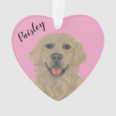Gepersonaliseerde roze hart gouden retriever ornament (achterkant)