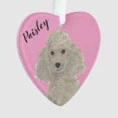 Gepersonaliseerde roze hart grijs zilveren poedel ornament (voorkant)