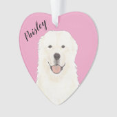 Gepersonaliseerde Roze Hart Grote Pyreneeën Hond Ornament (voorkant)