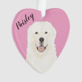 Gepersonaliseerde Roze Hart Grote Pyreneeën Hond Ornament (voorkant)