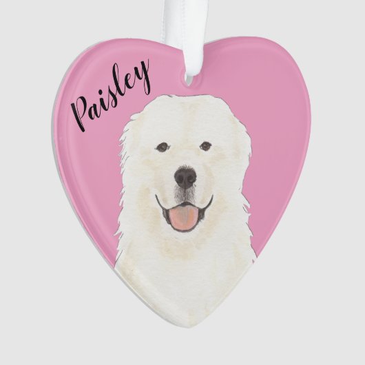 Gepersonaliseerde Roze Hart Grote Pyreneeën Hond Ornament (voorkant)