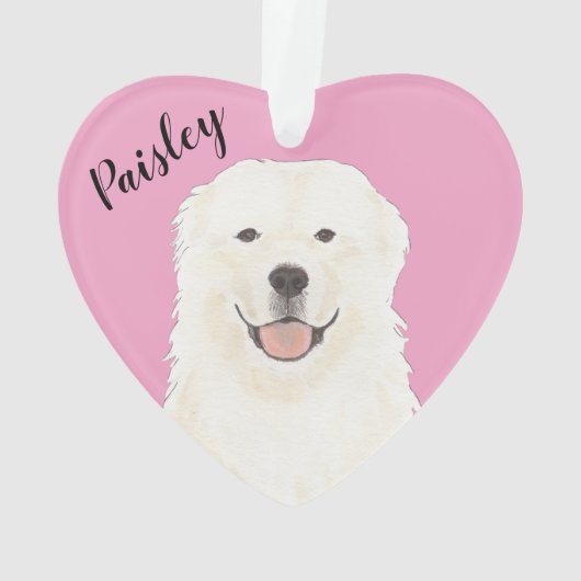 Gepersonaliseerde Roze Hart Grote Pyreneeën Hond Ornament (achterkant)