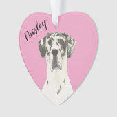 Gepersonaliseerde Roze Hart Harlequin Grote Deen Ornament (voorkant)