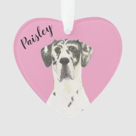 Gepersonaliseerde Roze Hart Harlequin Grote Deen Ornament