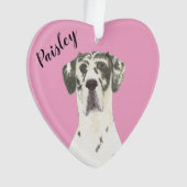 Gepersonaliseerde Roze Hart Harlequin Grote Deen Ornament (voorkant)
