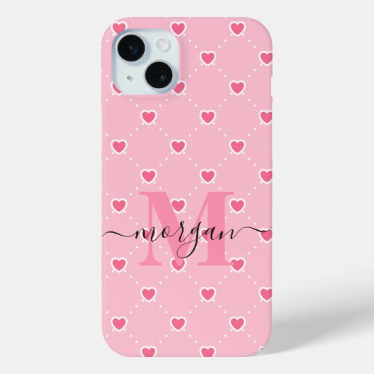 Gepersonaliseerde Roze Hart Hoesje met Monogram In (Achterkant)