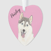 Gepersonaliseerde Roze Hart Husky Ornament (voorkant)