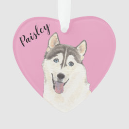 Gepersonaliseerde Roze Hart Husky Ornament