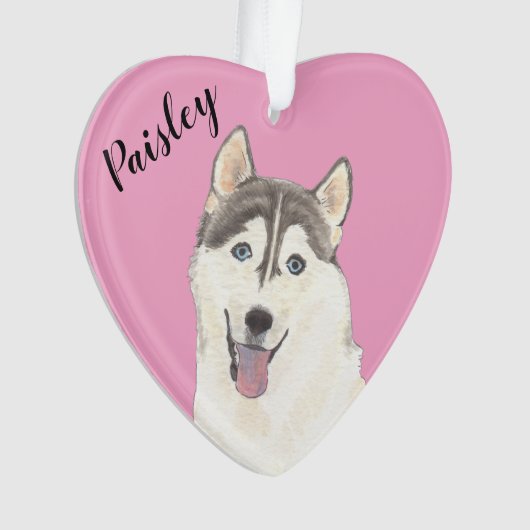 Gepersonaliseerde Roze Hart Husky Ornament (voorkant)