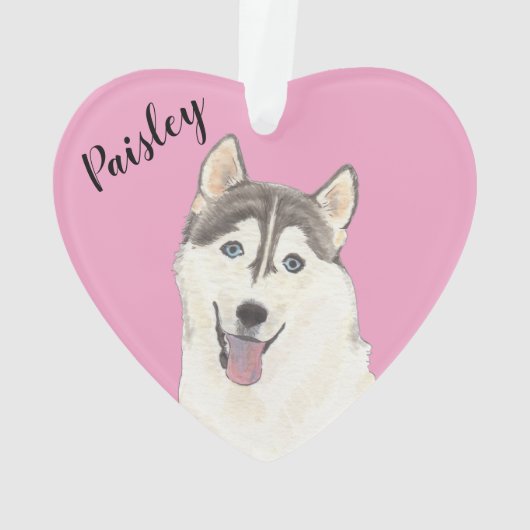 Gepersonaliseerde Roze Hart Husky Ornament (achterkant)