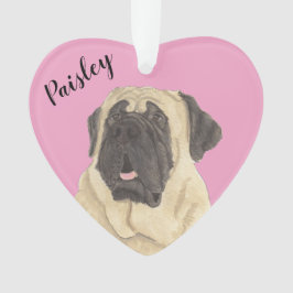 Gepersonaliseerde roze hart mastiff ornament