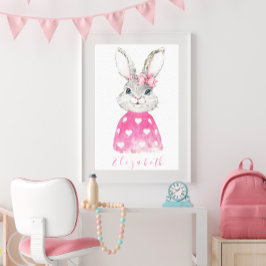 Gepersonaliseerde roze hart preppy konijn  canvas afdruk