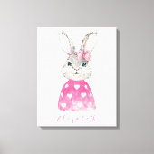 Gepersonaliseerde roze hart preppy konijn canvas afdruk (Voorkant)